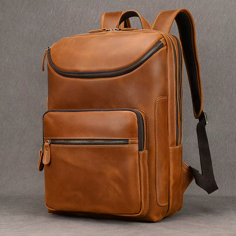 Sac à dos en cuir véritable pour homme, sac à dos pour ordinateur portable, sac à dos de voyage pour