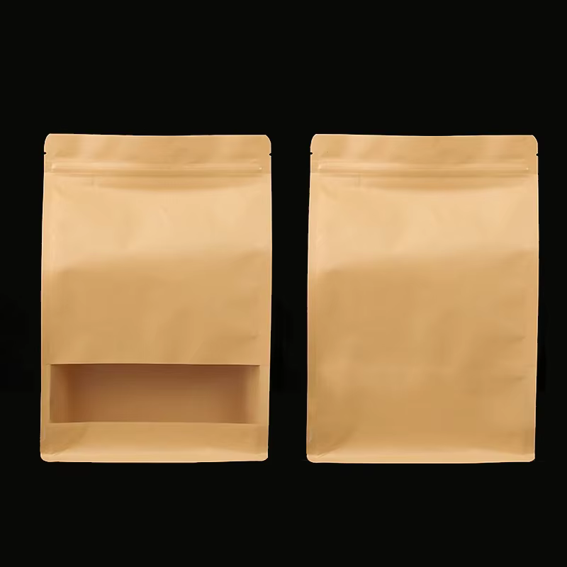 Sac en papier artisanal personnalisé avec fenêtre, sac à fermeture éclair pour orgue à huit côtés, e