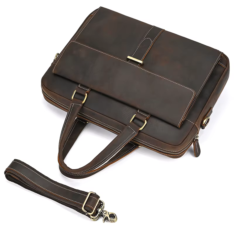Porte-documents en cuir véritable pour hommes, sac à main d'affaires en peau de vache pour ordinateu