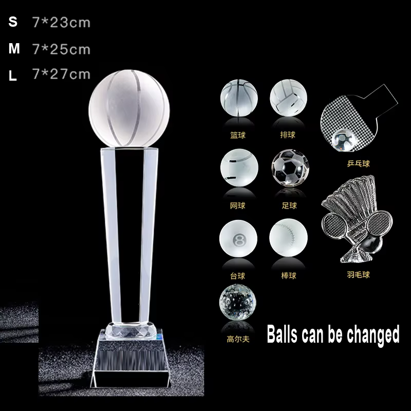 Trophées personnalisés en cristal pour compétitions sportives : basketball, football, volley-ball, t
