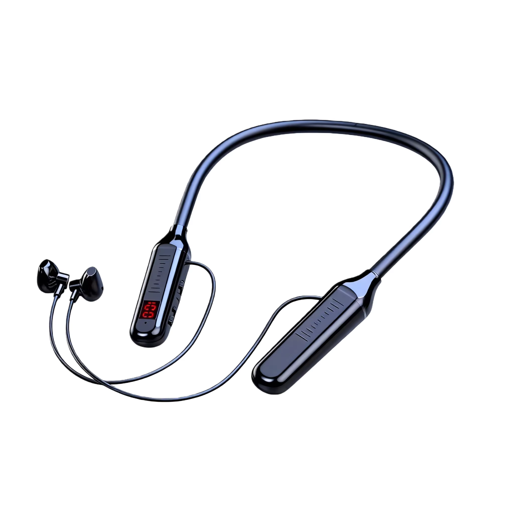 Écouteurs tour de cou Bluetooth sans fil avec fonction d'affichage numérique, écouteurs stéréo de sp