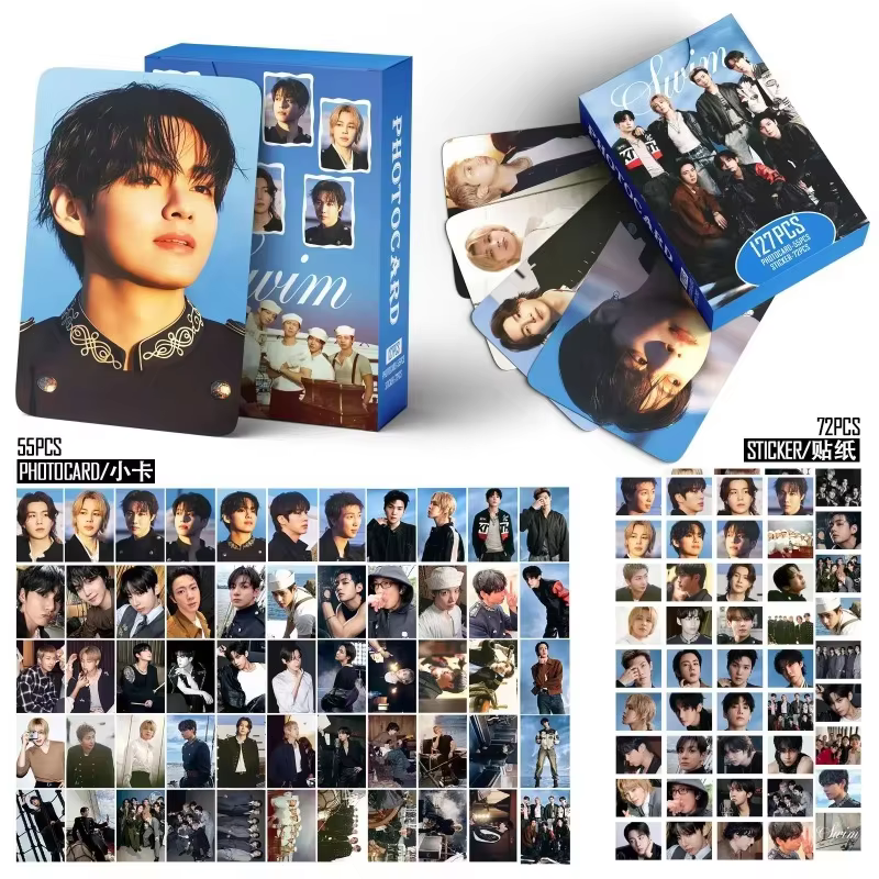 En stock : 127 petites cartes Kpop BTS, cartes BTS faites maison, cartes album SWIM, autocollants BT