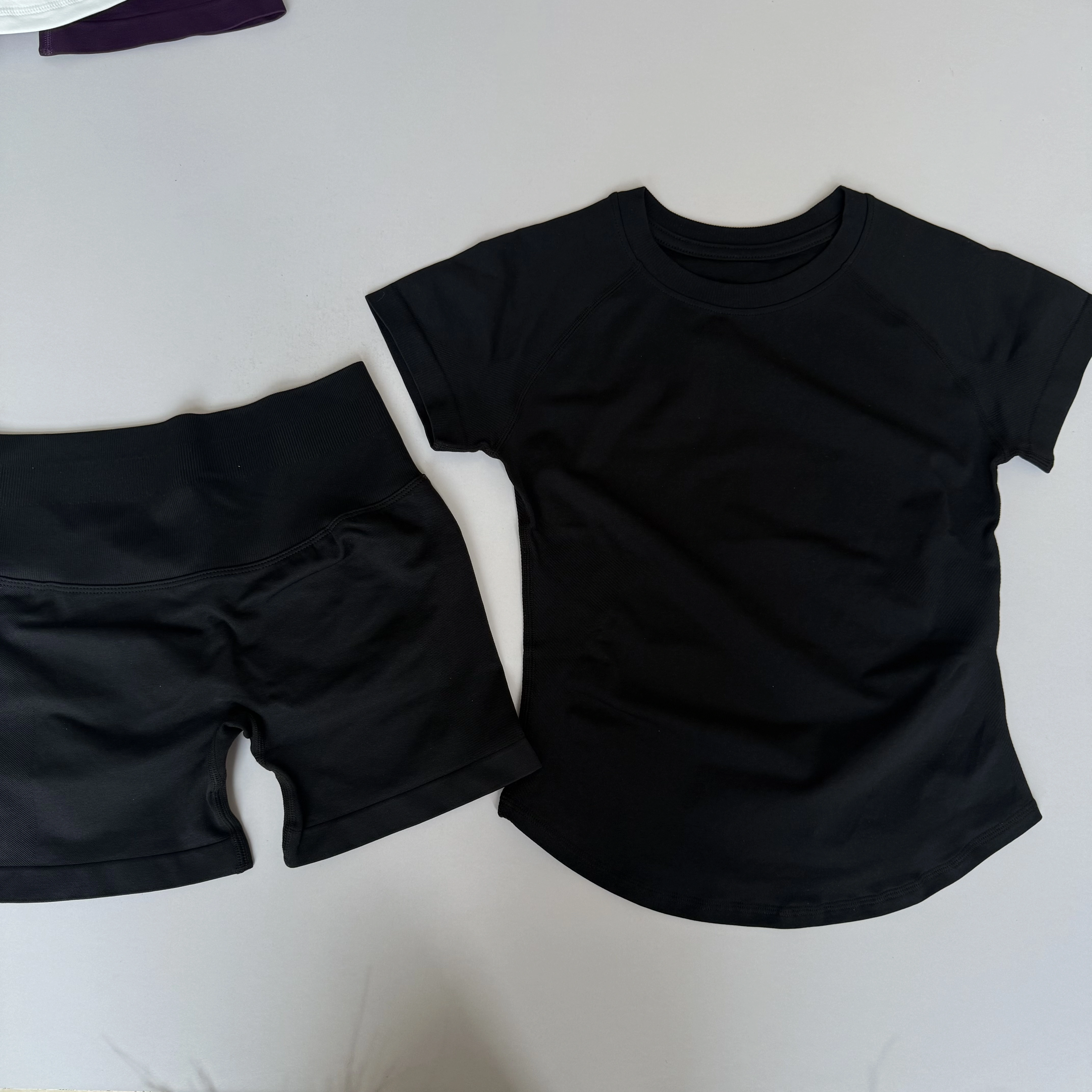 Ensemble de sport 2 pièces, haut de yoga sans couture à manches courtes, ensemble de fitness pour fe