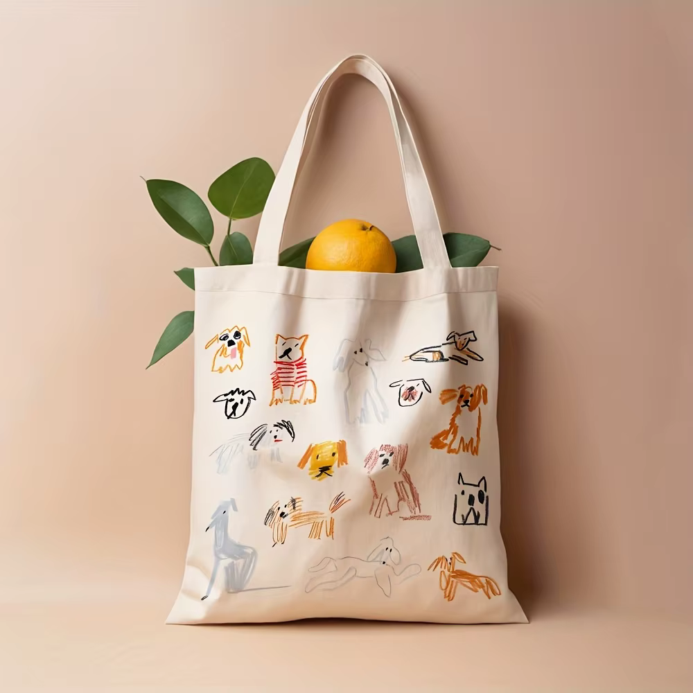 Un sac fourre-tout en toile à motif de chien intéressant, idéal pour un usage quotidien, les courses