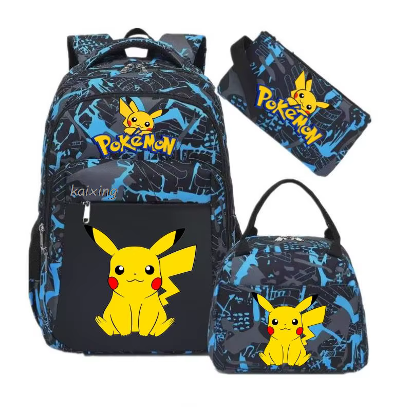 Sac à dos Anime Pikachu pour adolescentes, sac de rentrée scolaire, capacité 3 pièces, sacs d'école 