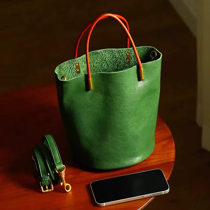 Sac Seau Vert Japonais pour Femme – Sac à Main Tendance en Cuir PU Simple et Polyvalent avec Fermetu
