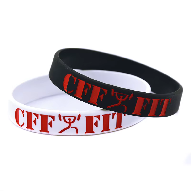 Bracelet de sport noir et blanc CFF FIT en silicone, adapté à la course à pied, au fitness et au yog