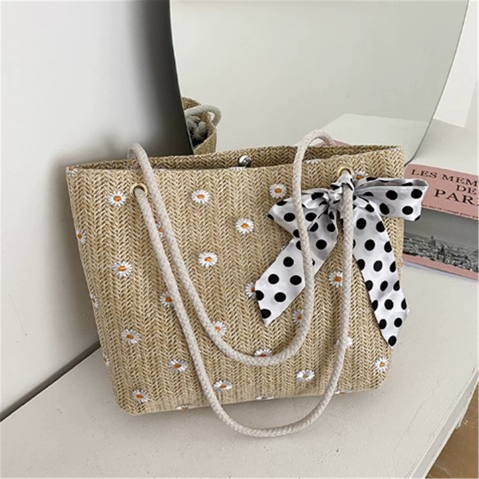 Sac fourre-tout grande capacité pour femme, sac à foulard, sac de plage, mode initiée par la paille
