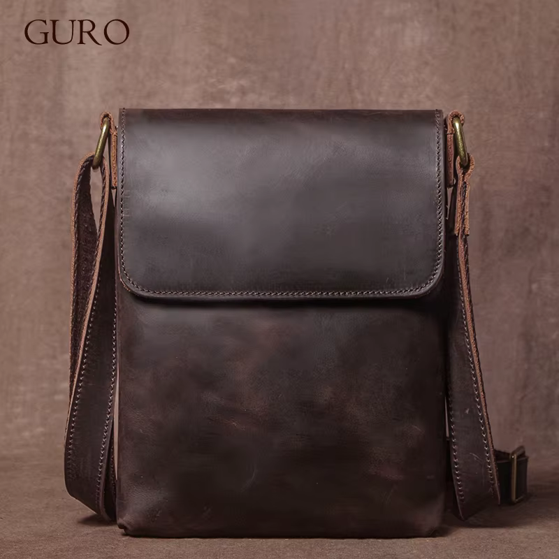 GURO-Sac à Bandoulière en Cuir group pour Homme, Haute Qualité, Élingue, Cheval, Peau de Vache, Mess