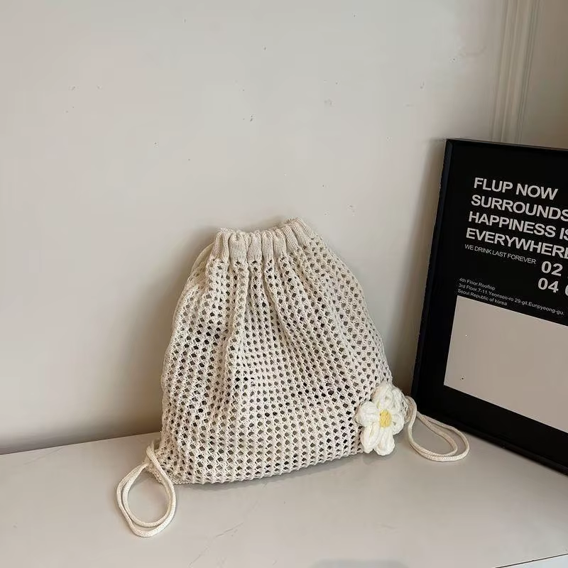 Sac à dos bohème tendance en crochet, couleur unie, idéal pour le shopping et les voyages