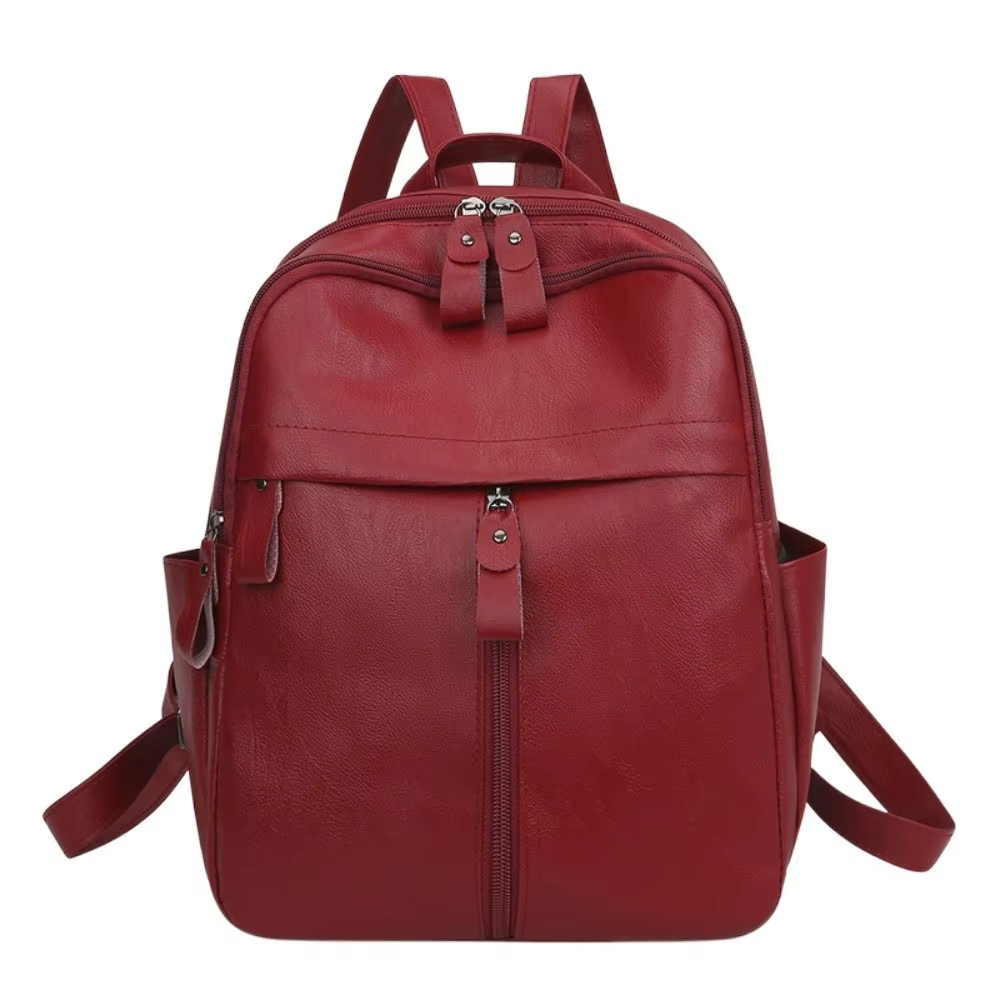 Sac à dos élégant en PU souple, style coréen, couleur unie, grande capacité, sac d'école, multi-poch