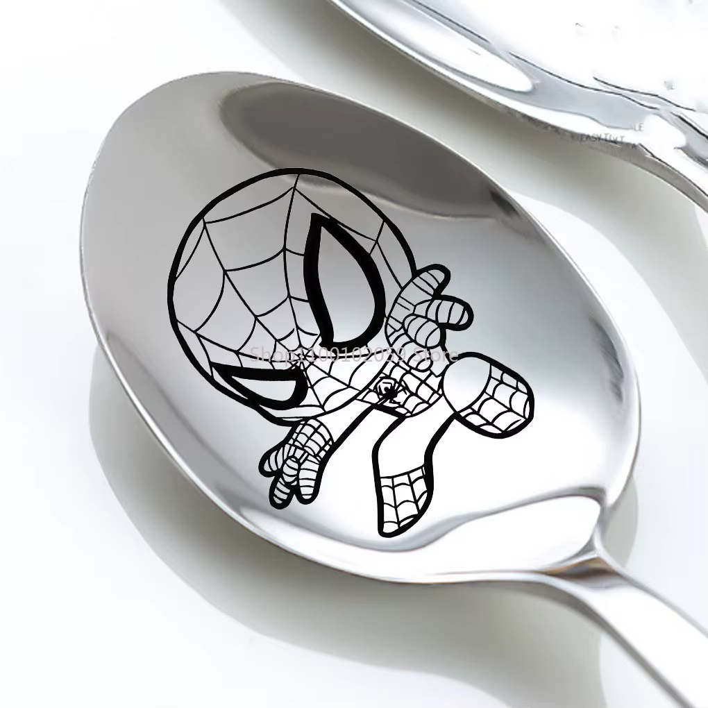 Cuillère en acier inoxydable Spiderman Iron Man, cuillère à dessert et à café, design créatif, pour 
