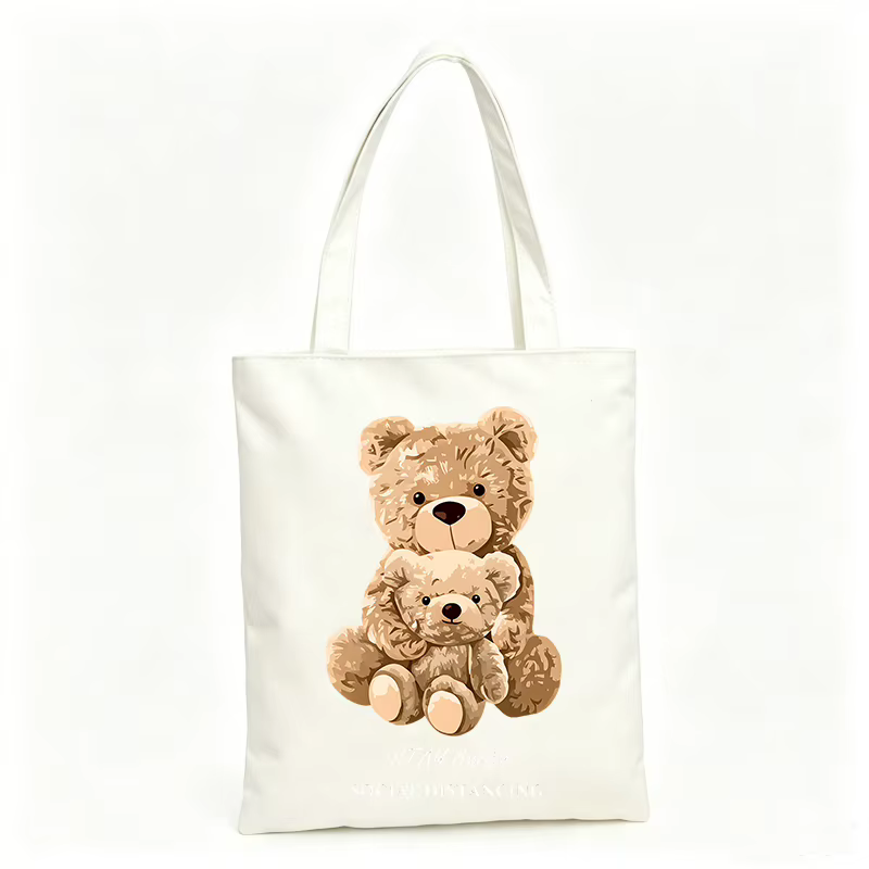 Sac fourre-tout en toile pour femme avec motif ours, style décontracté pour un usage quotidien et le