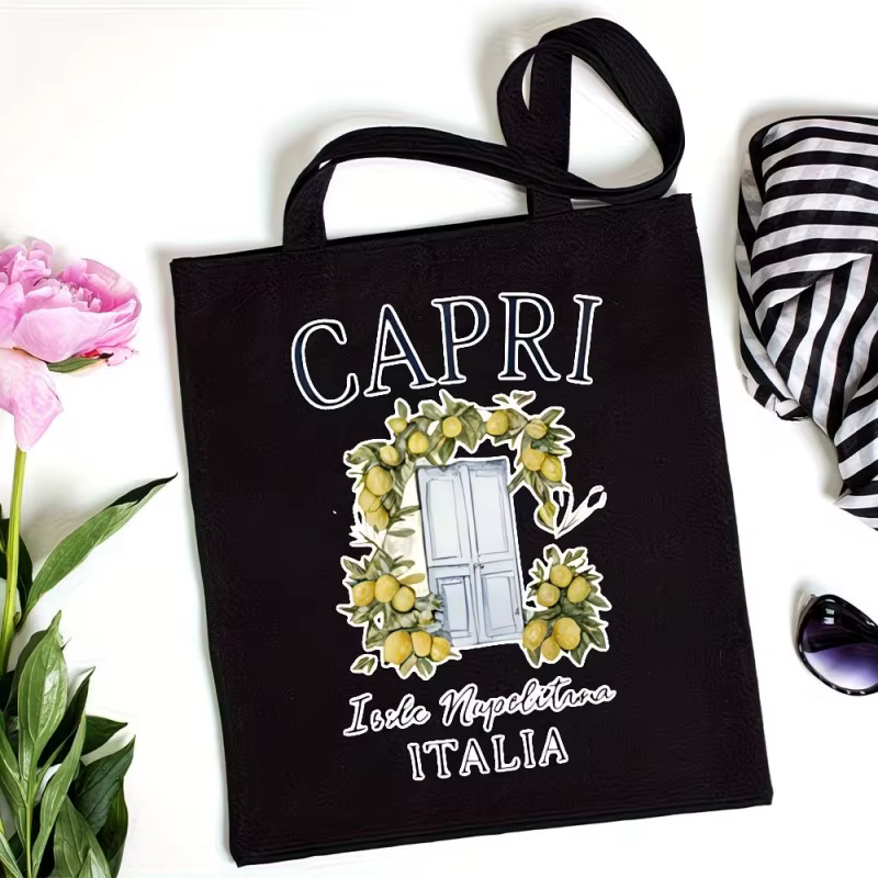 Sac fourre-tout Capri Italie, imprimé citron et porte en aquarelle, sac réutilisable pour les amateu