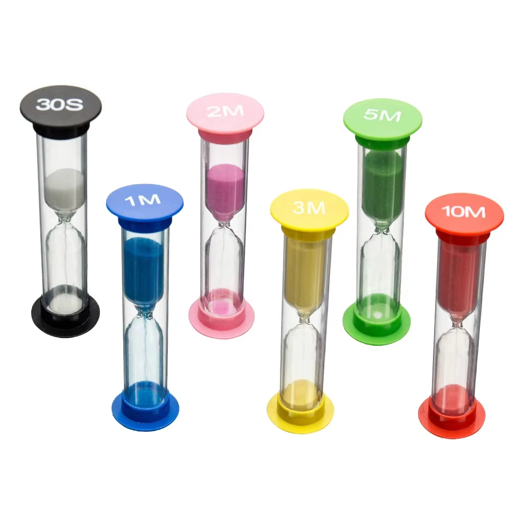 Assortiment de sables en plastique, 6 pièces, sablier coloré, petit 30sec/1min/2 minutes/3 minutes/5