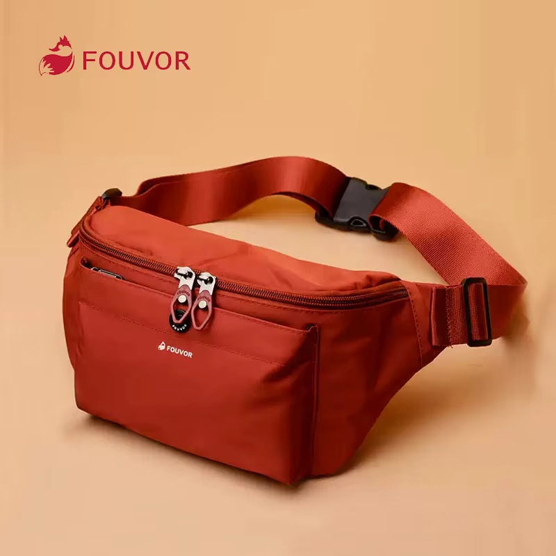 Fouvor – sac de taille rouge en Nylon, sangle réglable, Double fermeture éclair, poche avant, sacs b