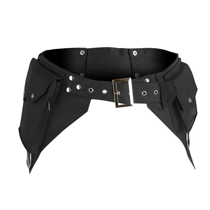 Sac banane femme 2026 au design irrégulier, style gothique punk hip-hop, multi-poches, rivets, techw