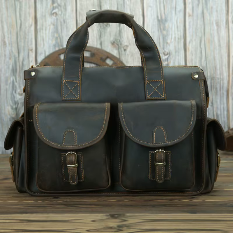 Porte-documents Vintage en cuir de vache véritable pour homme, sac d'ordinateur portable de 15 pouce