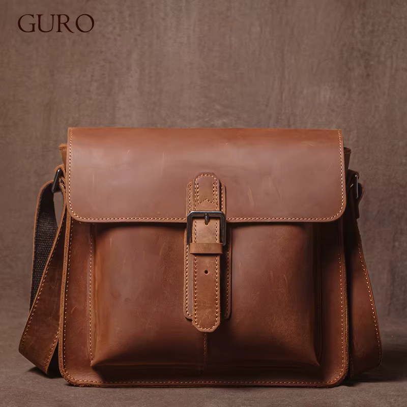 GURO marque de luxe en cuir véritable sac à bandoulière hommes Crazy Horse peau de vache sac de mess