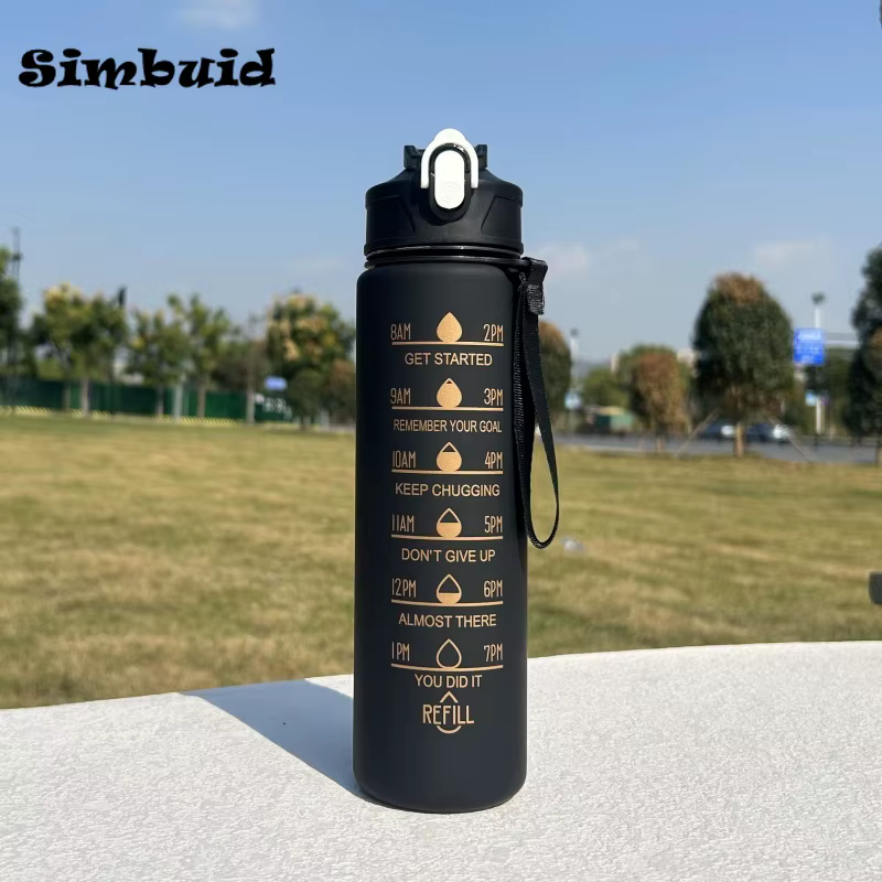 Bouteille de sport 600ML/750ML/1000ML, avec échelle de temps, bouteille de boisson de couleur dégrad