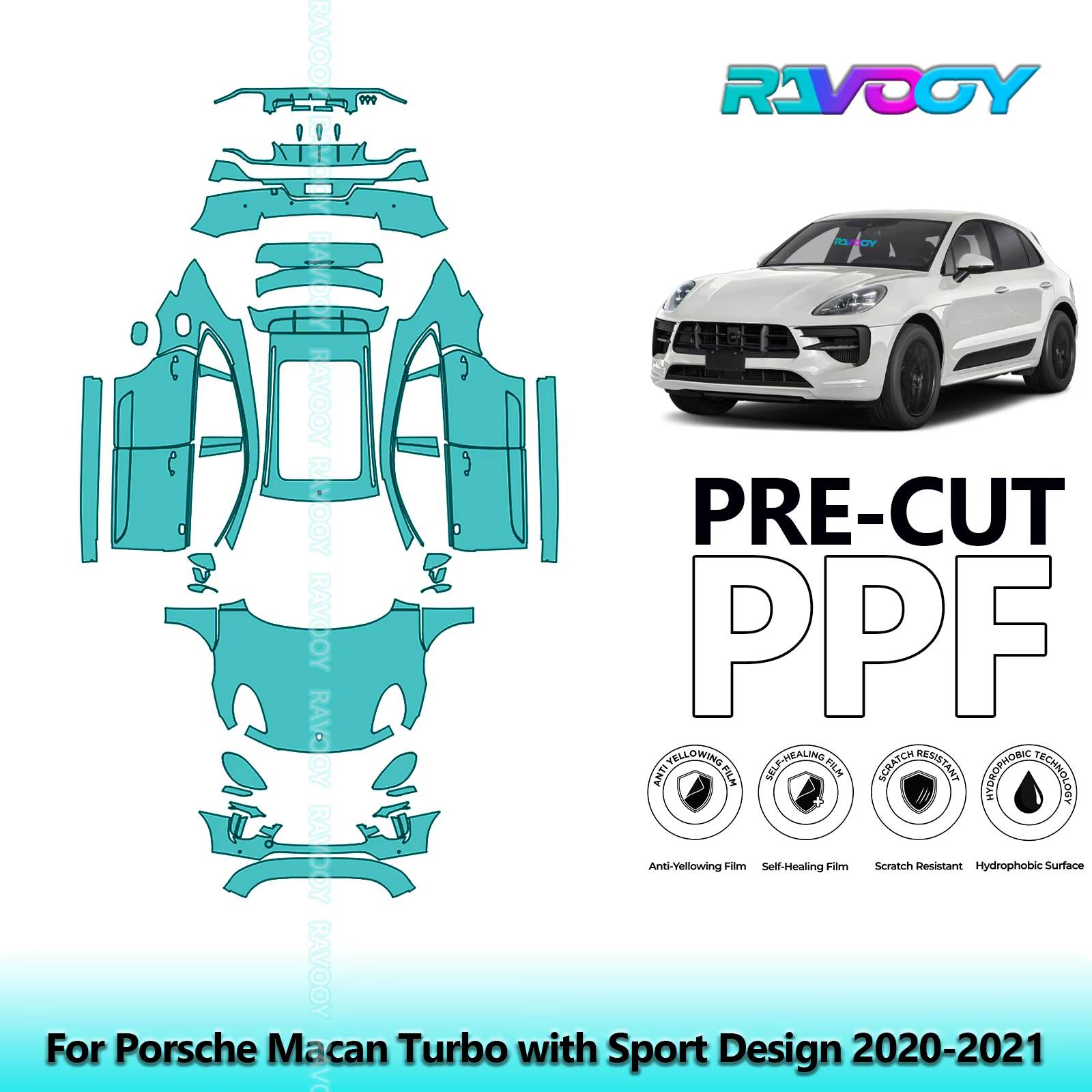 Film de Protection de peinture PPF, pour Porsche Macan Turbo avec Sport Design 2020 – 2021, véhicule