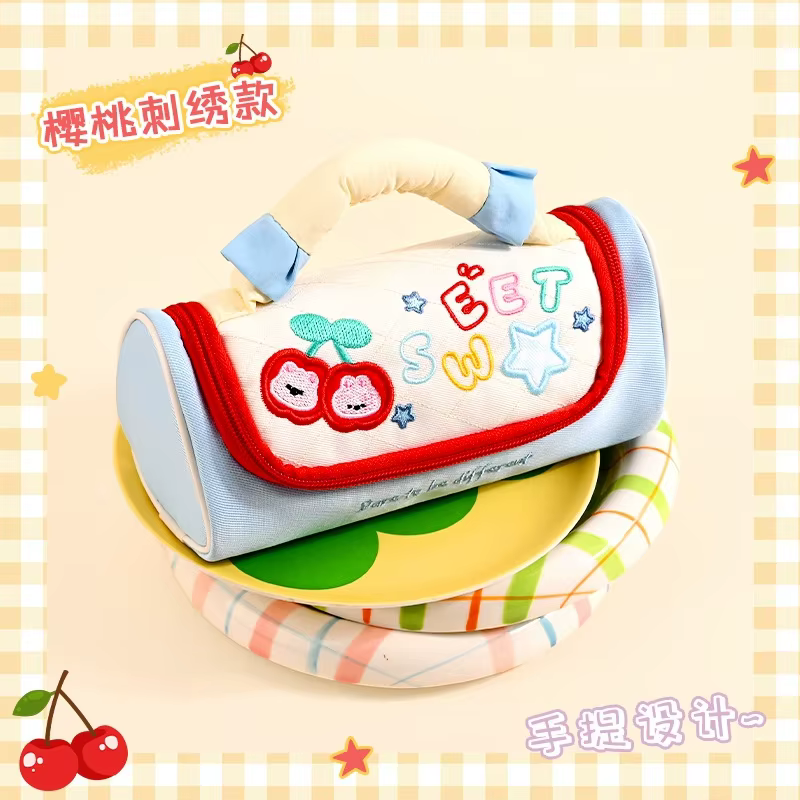 Trousse à crayons en polyester avec poignée, pochette pour règle scolaire, organiseur de cosmétiques