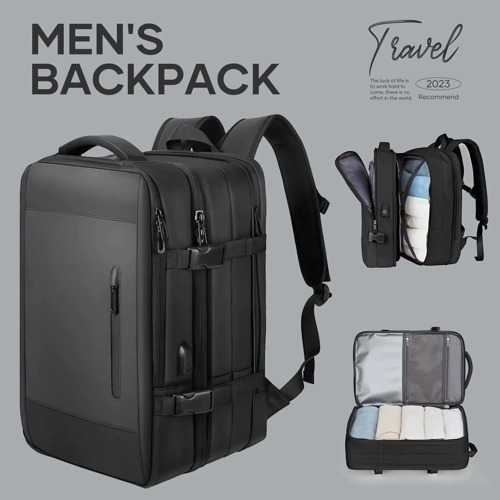 Likros hommes sac à dos voyage d'affaires sac à dos à main étanche extensible sacs à dos grande capa