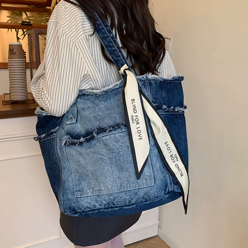Sac à main de luxe en Denim pour femmes, fourre-tout de voyage de grande capacité, grand sac à main 