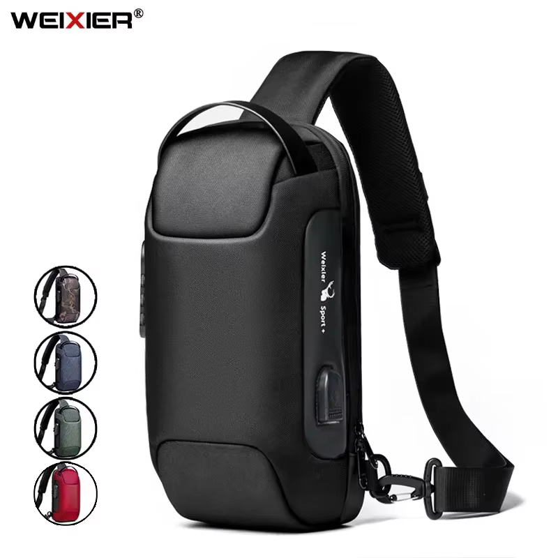 WEIXIER sac à bandoulière pour hommes étanche USB homme sac à bandoulière antivol court voyage messa