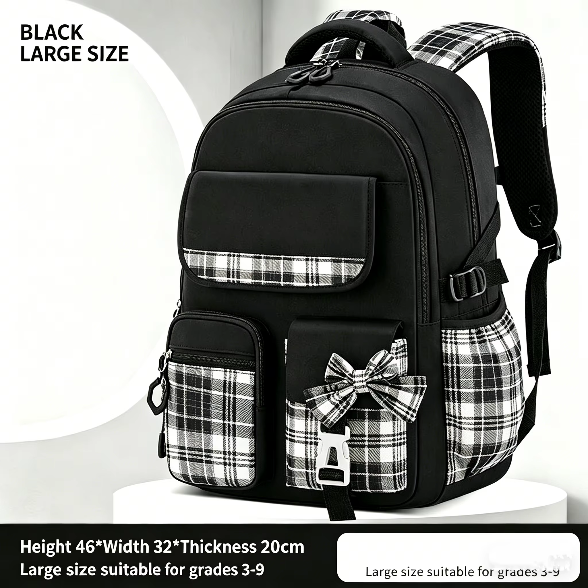 Sac à dos à carreaux pour filles d'école primaire, ergonomique, léger, imperméable, grande capacité,