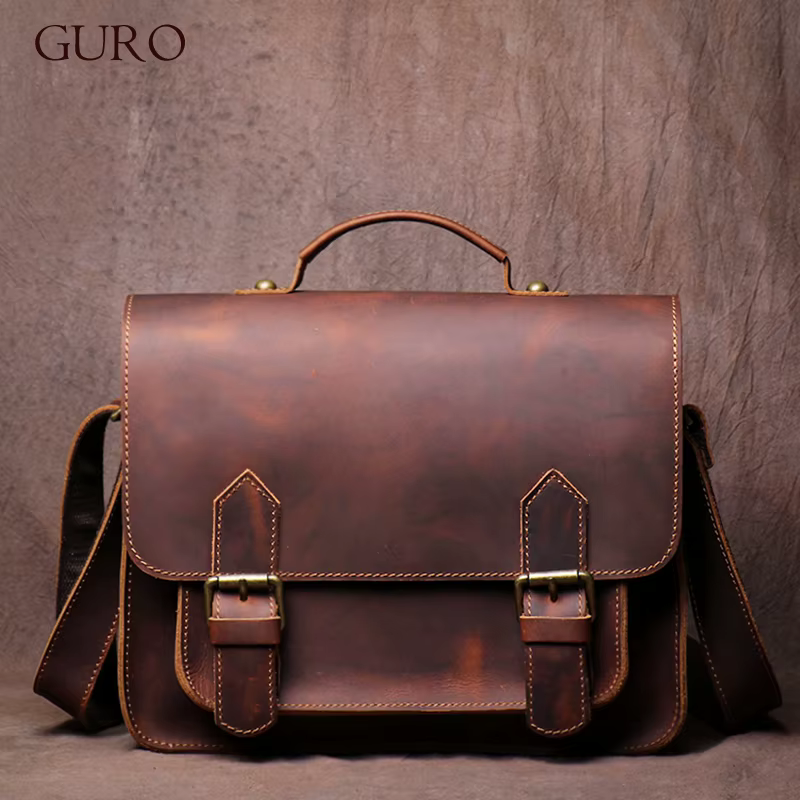 GURO-Sacs de messager rétro en cuir véritable pour hommes et femmes, sac initié, cuir de vachette na