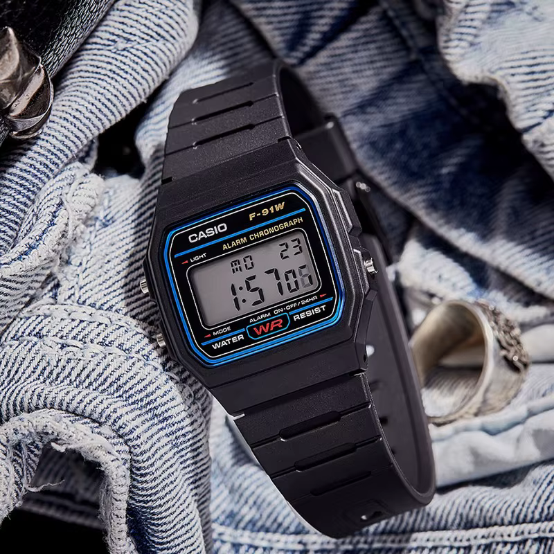 Montre carrée rétro vintage Casio F-91W-1, bracelet en résine léger de 21 g, batterie 7 ans, afficha