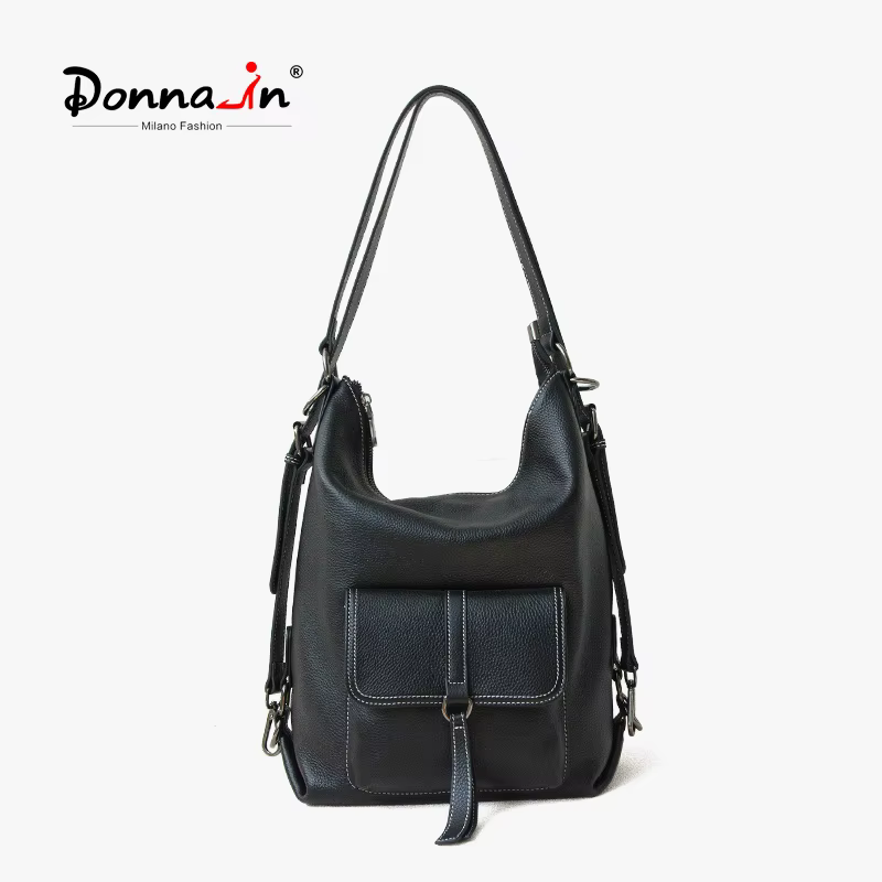 DONNAIN Sac à dos de poche décontracté unisexe, sacs à bandoulière classiques en cuir de veau nature