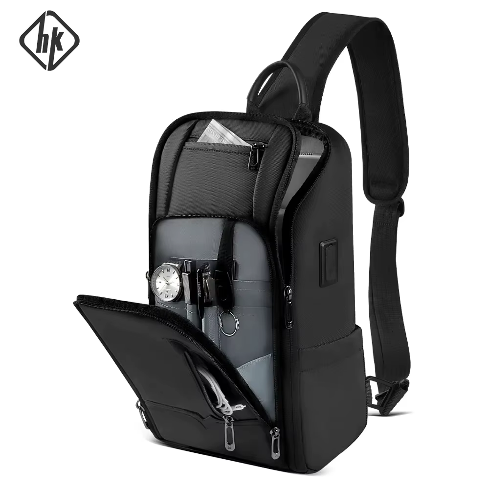 HcanKcan mode hommes sac à bandoulière multifonction USB sac à bandoulière étanche sac de messager t