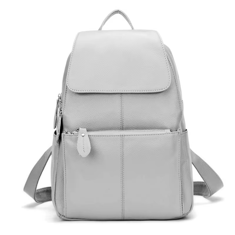 Zency – sac à dos gris en cuir véritable pour femmes, sac à dos de voyage de grande taille, sac d'éc