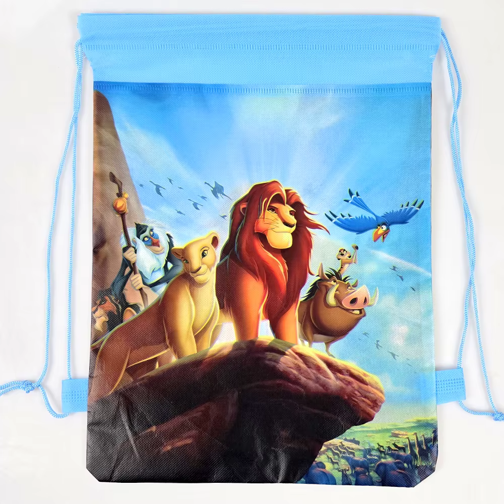 Lot de 10 sacs cadeaux à cordon en tissu non tissé, thème Roi Lion, pour décorations de fête d'anniv