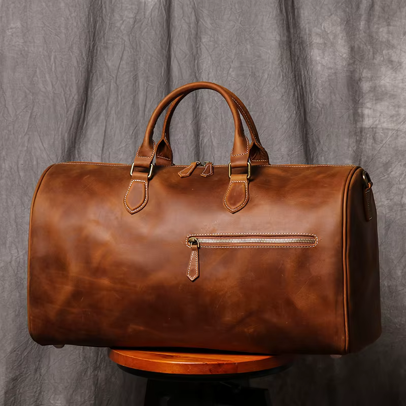 Leathfocus Sac de voyage en cuir de vachette pour homme Sac à main de week-end pour femme Sac de spo