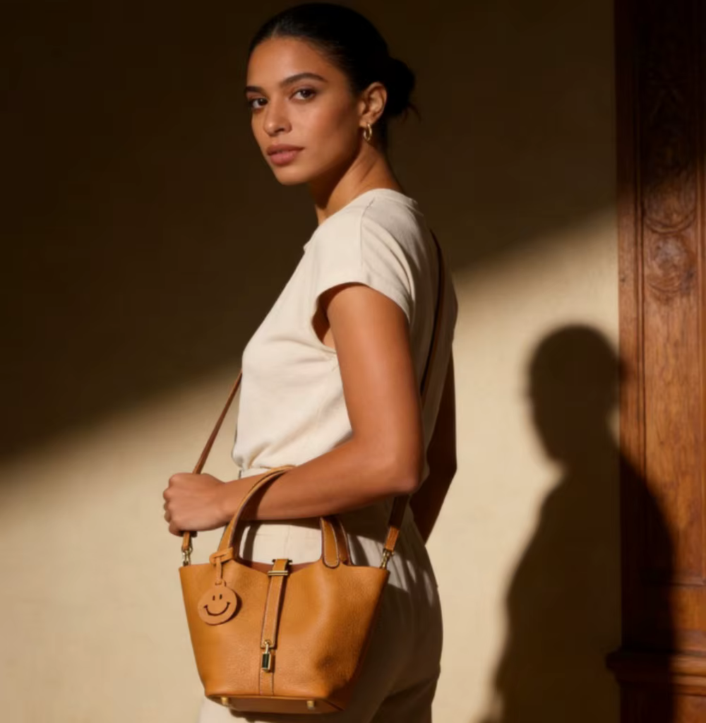 Sac panier à légumes en cuir de vache pour femmes, sac seau polyvalent à première couche, sac à main