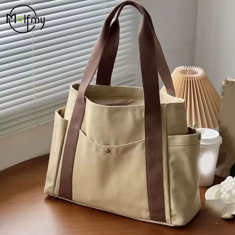 Sacs fourre-tout en toile grande capacité, sac à main polyvalent pour le travail, plusieurs poches, 