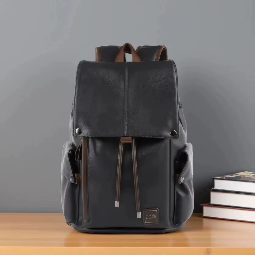 MOYYI grand sac à dos de voyage en cuir étanche à rabat hommes femmes adolescents collège étudiant s