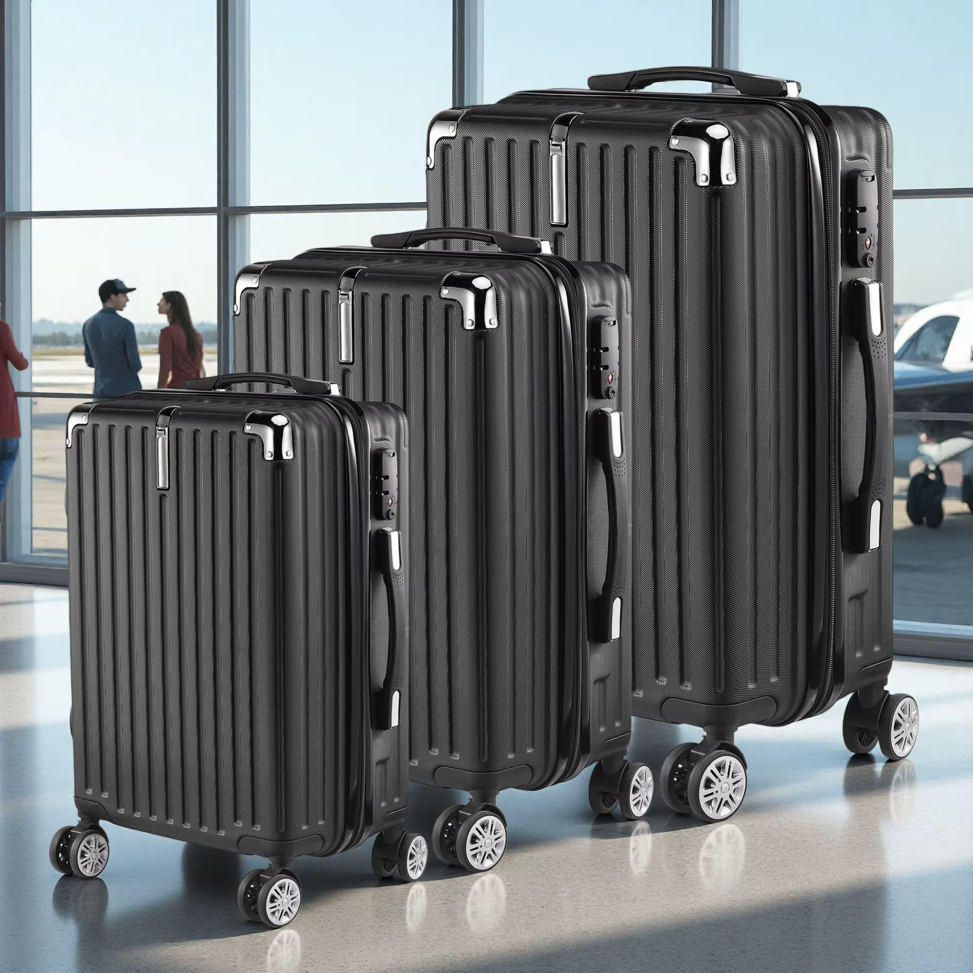 Anajqaqia Ensemble de valises de voyage 3 pièces avec roulettes et serrure