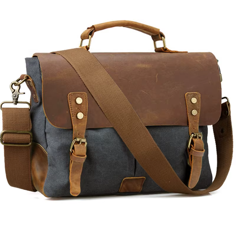 Porte-documents Vintage en Cuir et Toile pour Homme