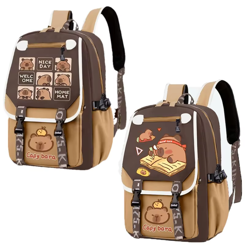 Kawaii Capybara élégant kaki enfant sac à dos sac d'école sac à dos décontracté adolescents garçon fille sac à bandoulière enfants cartable sac à dos ﻿