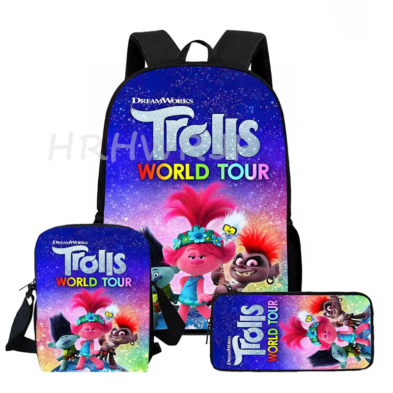 Lot de 3 sacs à dos Trolls légers pour garçons et filles