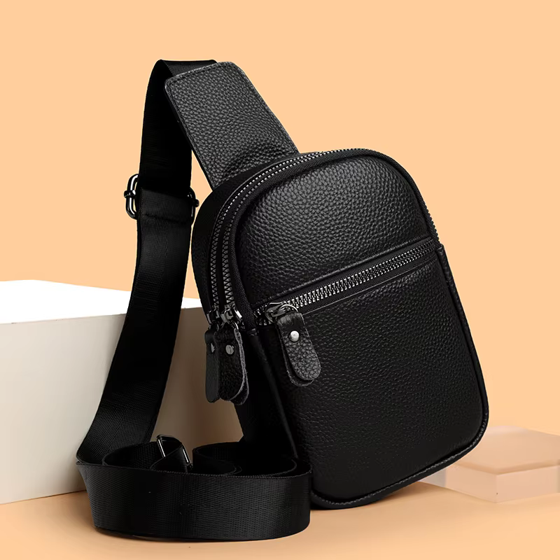 Sac de poitrine en cuir véritable pour hommes