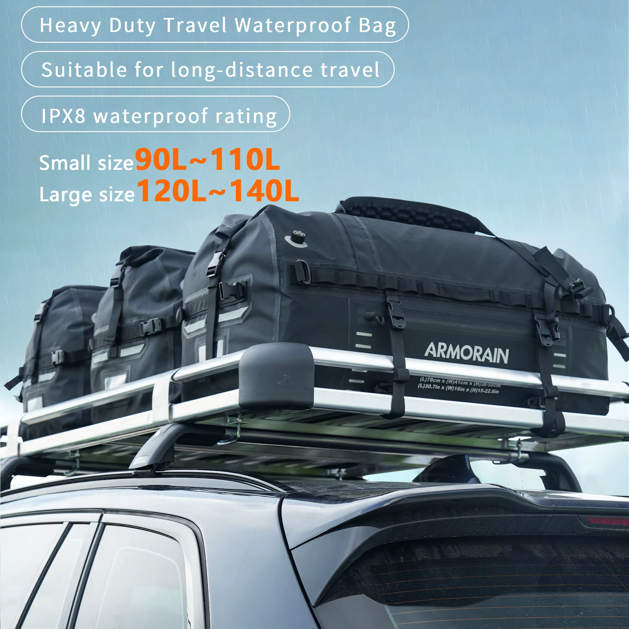 Sac de voyage étanche IPX8 100L 120L grande capacité avec sangle gonflable durable pour les longs trajets