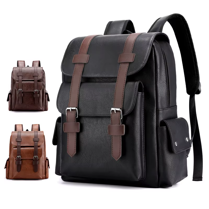 2023 Hommes Sac À Dos En Cuir PU Bagpack Grand Ordinateur Portable Sacs À Dos Mâle Mochilas Noir Cartable Pour Adolescents Garçons Marron Sac A Dos