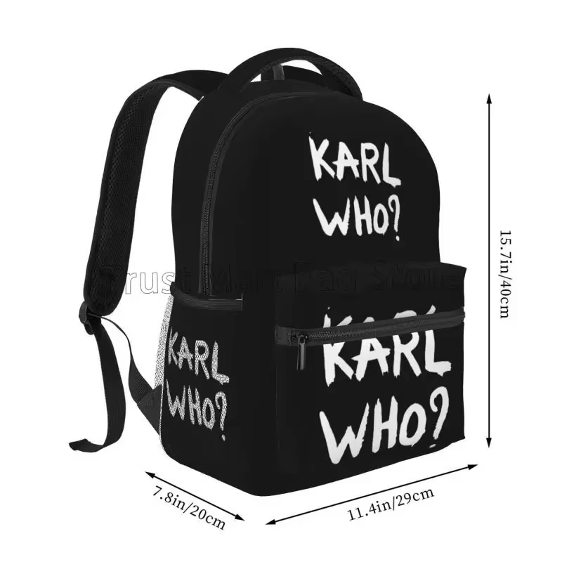 Karl Who Slogan imprimé sacs à dos de voyage sac d'école léger étudiant Bookbag unisexe sac à dos pour ordinateur