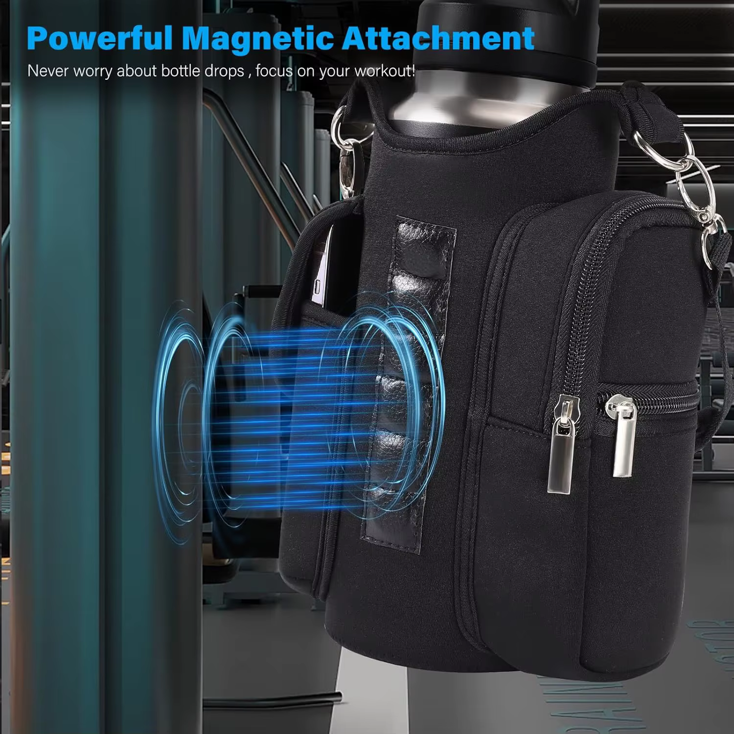 Sac de sport magnétique porte-bouteille d'eau avec poches pour téléphone et bandoulière