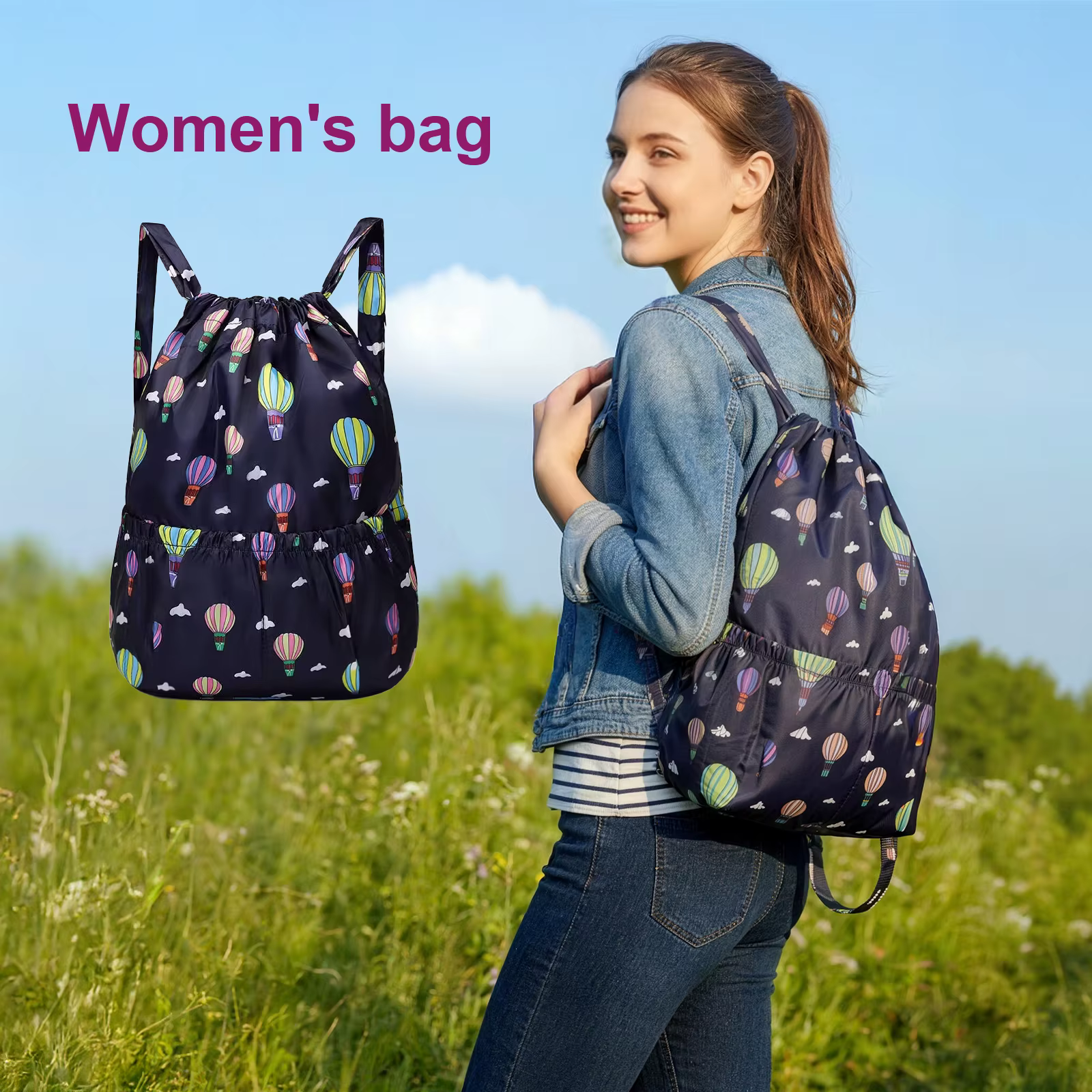 Sac à dos minimaliste à cordon de serrage pour femmes